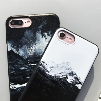 EKONEDA Juoda TPU Case For iPhone 6 6S Plus Atveju Silikono Jūros Bangų Himalaya Kalnų Apima, 