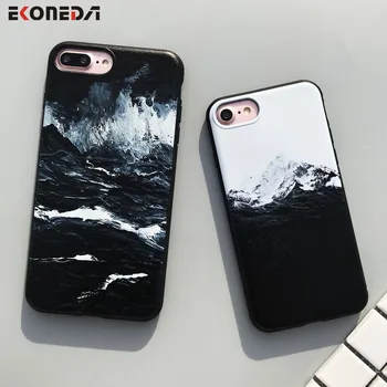 EKONEDA Juoda TPU Case For iPhone 6 6S Plus Atveju Silikono Jūros Bangų Himalaya Kalnų Apima, 