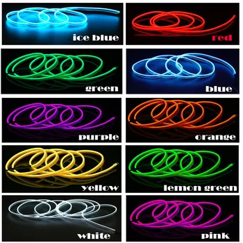 EL Wire 8mm Siuvimo Krašto Neon automobilių Žibintai, Šokių vakarėlio Automobilių Dekoras, Šviesos, Lankstus EL Viela lempos Virvę Vamzdis LED Juostelė Su DC12V Vairuotojas