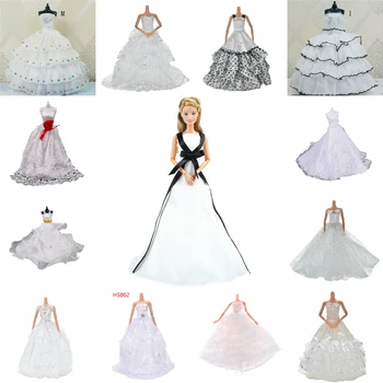 Elegantiška Baltos Spalvos Rankų Darbo Princesė Vestuvių Suknelė Elegantiškas Drabužius Suknelė Sijonas, Batai Lėlės Suknelės
