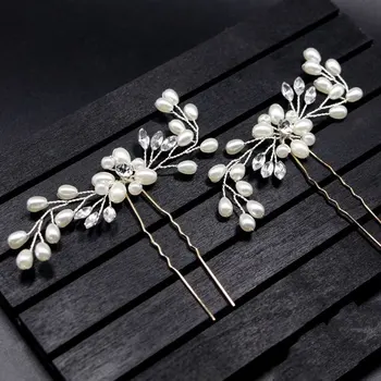 Elegantiška Vintage Metalinės Vielos Pearl Gėlių Kristalų Plaukų Smeigtukai Bridesmaid Įrašą Pusėje Rožančiai Nuotakos Plaukų Aksesuarai Vestuvių Papuošalai