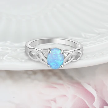 Elegantiškas 925 Sterlingas Sidabro Tinklelio Žiedas su Ovalo formos Baltas Rožinis Mėlynas Opalas Akmuo, Vestuvių, Sužadėtuvių Žiedai Moterims (Sam Hub Fong)
