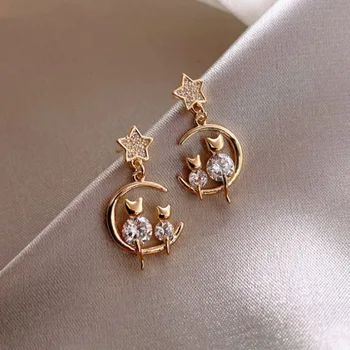 Elegantiškas Akrilo Moon Star Tabaluoti Auskarai Moterų Temperamentas Unikalus Geometrinis Aukso Spalvos Metalo Mados Pendientes Mielas Dovanas