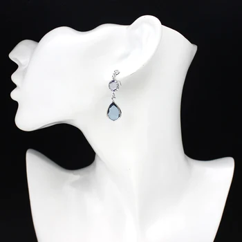 Elegantiškas ir stilingas, lašo formos inkrustacijos mėlyna kristalų akmens pakabukas auskarai Violetinė skaidrus kalnų krištolas Moterų efektingas papuošalai