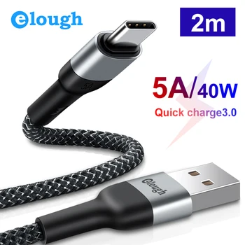 Elough 5A USB C Tipo Kabelis Huawei 30 P20 P10 Mate 20 10 Pro Plus Lite Greitas Įkroviklis Xiaomi Greitai Įkrauti 3.0 USB Kabelis C