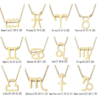 EManco aukso nerūdijančio plieno zodiako karoliai moterims 12 zodiako ženklų chokers karoliai moterų papuošalai
