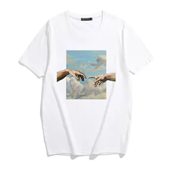 Estetinės Juokinga T-Shirt Hipster Dizaino Marškinėlius trumpomis Rankovėmis Naftos Tapyba Danguje Spausdinti Viršūnes Moterų Tee Camiseta Negabaritinių marškinėliai