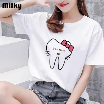 Estetinės juokingi dantų odontologas moteriški marškinėliai 90s Harajuku Kawaii O-kaklo T-shirt modelis mados spausdinimo Plius dydis moterų marškiniai