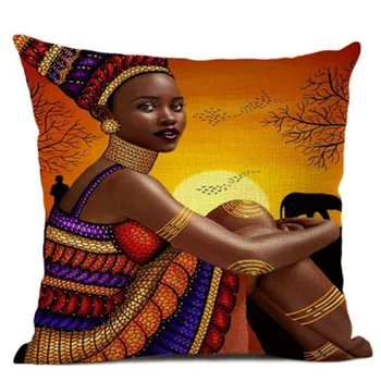 Etninės Mados Ponios Aliejaus Tapybai Afrikos Moterų Kambarį Art Deco Pagalvės, Sofos Mesti Pagalvę Padengti Lininė Pagalvėlė Padengti 45x45