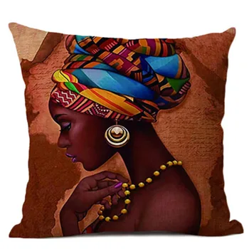 Etninės Mados Ponios Aliejaus Tapybai Afrikos Moterų Kambarį Art Deco Pagalvės, Sofos Mesti Pagalvę Padengti Lininė Pagalvėlė Padengti 45x45