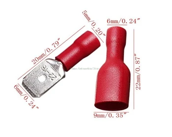 Faston raudona 50pcs 6.3 mm įdėkite gabalėlį pavasario izoliacija laidų terminalo FDFD-1-250 vyrų ir moterų plug 0.5-1.5 pora bendras