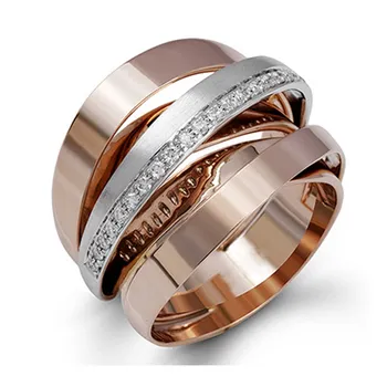 FFLACELL NAUJAS Multi-layer kalnų krištolas Likvidavimo Padengti Rose Aukso Žiedai Moterų Mados Vestuvinis Žiedas Moterų Vestuves Dovana