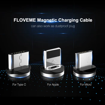 FLOVEME 1M/2M LED Magnetinio Kabelis , Mikro USB Kabelį, Tipas C Magnetas Įkroviklis 2A Pintas Telefono Kabelis iPhone Xr Xs X 