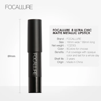 FOCALLURE Naujas 8 Metallic Lūpų Spalvos, Seksualus Šalies Lūpų Spalva Lip Stick Matinis Lūpų Blizgesys ilgalaikį Lipsticker