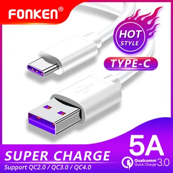 FONKEN 5A C Tipo USB Kabelis Apkrauna USB C Greitas Įkroviklis, Telefono Kabelio Tipas-C 