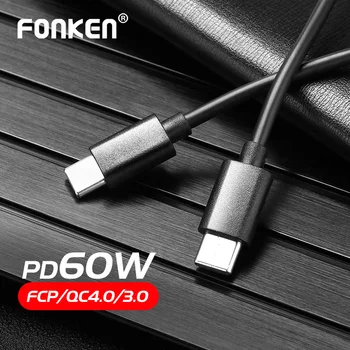 FONKEN USB Type C) USB C Tipo PD 60W Kabelis 3A Greitai Įkrauti Telefono Kabelis Xiaomi Redmi Pastaba 8 Pro 