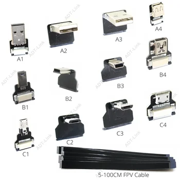 FPV Standartinių Mini USB Super Plokščias lankstus FPC Įkrovimo Kabelis 90 Laipsnių Micro USB Juostelės Kabelis AV išėjimo Laidas OTG 5V 3A