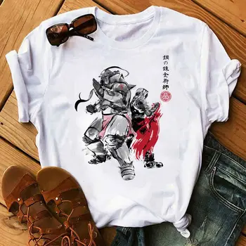 Fullmetal Alchemist T-shirt moterims, Kawaii Harajuku Marškinėliai 90s Grafinis Japonų Anime Marškinėlius Moterų Hip-Hop Top Tees Vyras