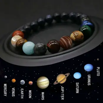 Galaxy Saulės Sistema, Žvaigždės, Žemė, Mėnulis Apyrankės Visatos Devynių Planetų Natūralaus Akmens Apyrankės Moterims Vyras Mada Juvelyrika