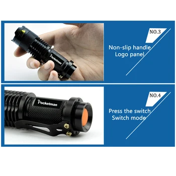 Galingas Taktinis Žibintuvėlis Portable LED Kempingo Lempų, 3 Režimai Zoomable Žibintuvėlis Šviesos Žibintai savigynos, 6pcs/Daug z50