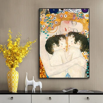 Garsaus Plakatai ir Spausdinimo Motinos Meilė Kūdikių Dvyniai Gustavo Klimto Paveikslai Tapyba Sienos paveiksl Estetinį Kambario Dekoro