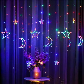 Girlianda ant lango 2,5 M LED Moon Star pasakų žibintai led užuolaidų Šviesos Kalėdinė Girlianda 