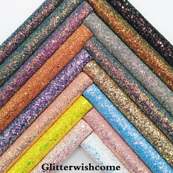 Glitterwishcome 21X29CM A4 Dydžio Sintetinės Odos, Vaivorykštės Ultra Sumaišyti Stambusis Blizgučiai Odos audinio, Vinilo už Lankai, GM048A