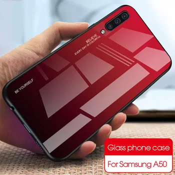 Gradientas Grūdintas Stiklas Telefono dėklas Samsung Galaxy A50 A70 A51 A71 Atveju 