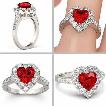Granatas Raudona Asmenybės Rubino Spalva Cirkonis 925 Sidabro Žiedas Meilė Širdyje Romantiškas Piršto Žiedą, Moterims Vestuvių Papuošalai Bague