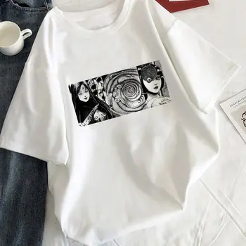 Graudus mergina, moteris, T-shirt estetinės korėjos stiliaus grafika Harajuku marškinėliai tee black manga anime white T-shirt drabužius moteris