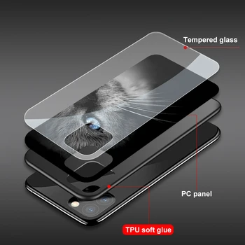 Grūdintas Stiklas Telefono dėklas skirtas Iphone XR X 7 8 6 6s Plus 11 Pro XS Max 7+ 8+ 6+ Atvejais Padengti Funda Rubisafe Coque Spausdinti Modelio Gyvūnų