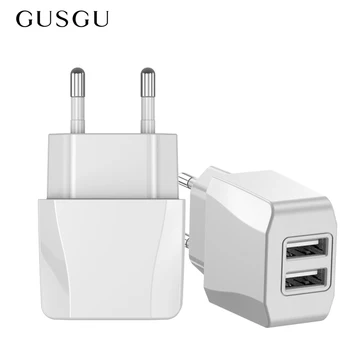 GUSGU Dual USB Įkroviklis ES Kištukas 2.1 Kelionių Sienos Mobiliojo Telefono Adapteris, 2 Prievadai Įkrauti iPhone Xiaomi 