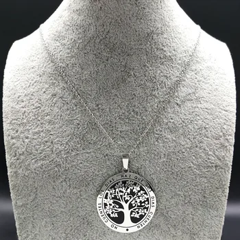 Gyvybės medžio, Nerūdijančio Plieno Grandinės Karoliai Moterų Juodo Emalio Sidabro Spalvos Karoliai, Pakabučiai, Papuošalai colgante arbol de la vida