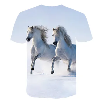 Gyvūnų Arklių 3D Spausdinimo Harajuku T-Shirt Vaikams, Kūdikių Mados Atsitiktinis trumpomis Rankovėmis Berniukams, Trišakiai Viršūnes Streetwear Vaiko marškinėliai Drabužių