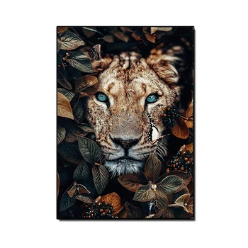 Gyvūnų Plakatas Spaudinių Tigras Liūtai Džiunglėse, Drobės Tapybai, Drobė Sienos Meno Plakatas Liūtas Plakatas Kambarį Apdaila Sienos Nuotraukas