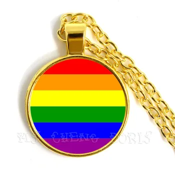 Gėjų Vaivorykštės Pakabukas Karoliai Lesbiečių LGBT 25mm Stiklo Kupolas Cabochon Aukso Padengtą Karoliai Moterims, Vyrams, Meilužio Dovana