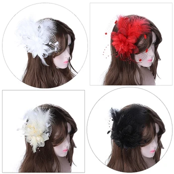 Haimeikang Moterų Elegantiškas Fascinator Skrybėlę, Plaukų Clips Gėlių, Plunksnų Akių Siūlai Kokteilių Vakarėlį, Vestuvių Plaukų Aksesuarai