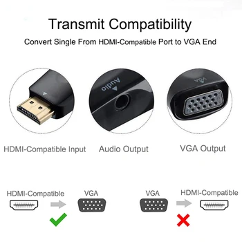 HDMI Suderinamus Į VGA Adapteris Vyrų ir Moterų Aux Audio Kabelis Konverteris PS4 TV Langas Uosto PC Projektorius Televizijos Extender