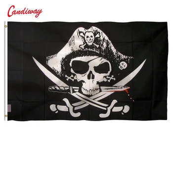 Helovinas Apdailos Kaukolė Jolly Roger Piratų Vėliavas Su Grommets Apdailos bandeira kaukolės kaulų, piratų vėliava 90*150 cm