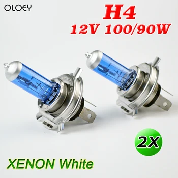 Hippcron Halogeninės Lemputės H4 12V 100/90W Super White 2 VNT. Tamsiai Mėlyno Stiklo, Nerūdijančio Plieno Pagrindo Automobilio Lempos