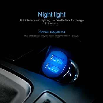 HOCO Dvigubas USB Automobilinis Įkroviklis Adapteris 5V 2.1 Greitai Imti 2 Prievadai LED Light Car-Įkroviklis iPhone XS MAX 8 7 plius 