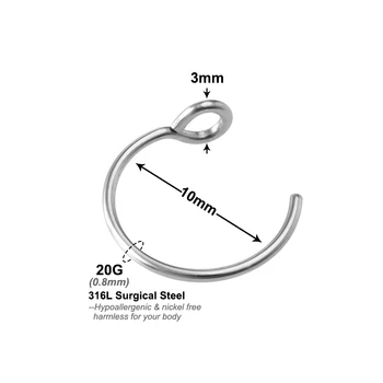 HONGTU 1-6PCS Auskarų Netikrą Nosį Ring Hoop Pertvaros Žiedai Chirurginio Plieno Žiedas Lūpų Paprasta Nosies Žiedus, Kūno Papuošalų, Aksesuarų 2020 m.