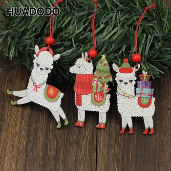HUADODO 3Pcs Mediniai Alpaka Kalėdų Papuošalų Pakabučiai Kalėdų Medžio Kabo Dekoracija namuose Naujųjų metų Dekoro vaikams, žaislai