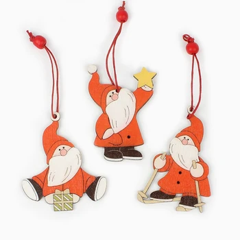 HUADODO 3Pcs Santa Claus ir Kalėdų Papuošalų Pakabučiai Medinių Amatų Kalėdų Eglutės Kabinti Šalis dekoro Vaikams, žaislai