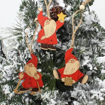 HUADODO 3Pcs Santa Claus ir Kalėdų Papuošalų Pakabučiai Medinių Amatų Kalėdų Eglutės Kabinti Šalis dekoro Vaikams, žaislai