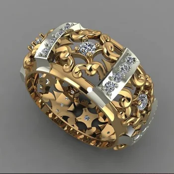 Huitan 2019 Naujų Etninių Jėgų Žiedas Mados Aukso Spalvos, Tuščiavidurė Juostos Geometrinės Kubinis Cirkonis Akmuo Karšto Pardavimo Vestuvinis Žiedas