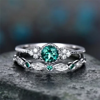 Huitan 2vnt Mados Pora Žiedus, Sidabro spalvos CZ akmens Žiedas Rinkiniai Vestuvės Vestuvinis Pažadas Žiedai Moterims