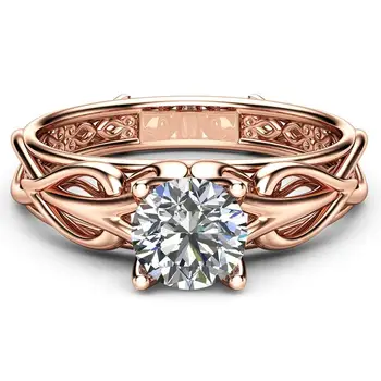 Huitan Cute Rožinė Aukso Spalvos Sužadėtuvių Žiedai, Skirta Moterų Širdies Modelis Šakelė Pusių Klasikinis Solitaire Vestuviniai Žiedai Didmeninė