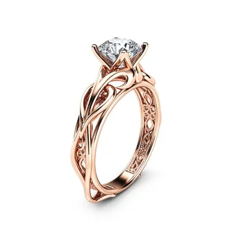 Huitan Cute Rožinė Aukso Spalvos Sužadėtuvių Žiedai, Skirta Moterų Širdies Modelis Šakelė Pusių Klasikinis Solitaire Vestuviniai Žiedai Didmeninė