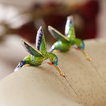 Hummingbird Formos auskarai mielas Varva Alyva Stud mergina Dovana Vario Kalėdų Ornamentu mielas Ausų Papuošalai, Šaliai, Papuošalai, Auskarai naujas